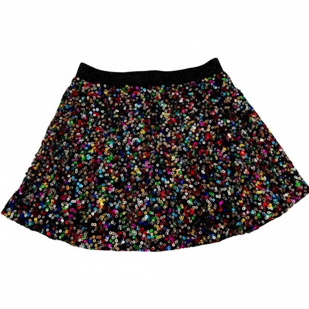 Girls 10 365‎ Kids Black Multicolor Sequin Skater Party Skirt Tutu Sparkly Dance